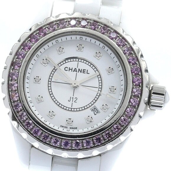 CHANEL J12 H2010 Pink sapphire bezel 12P diamond Quartz Ladies Watch_884494 - Picture 1 of 7